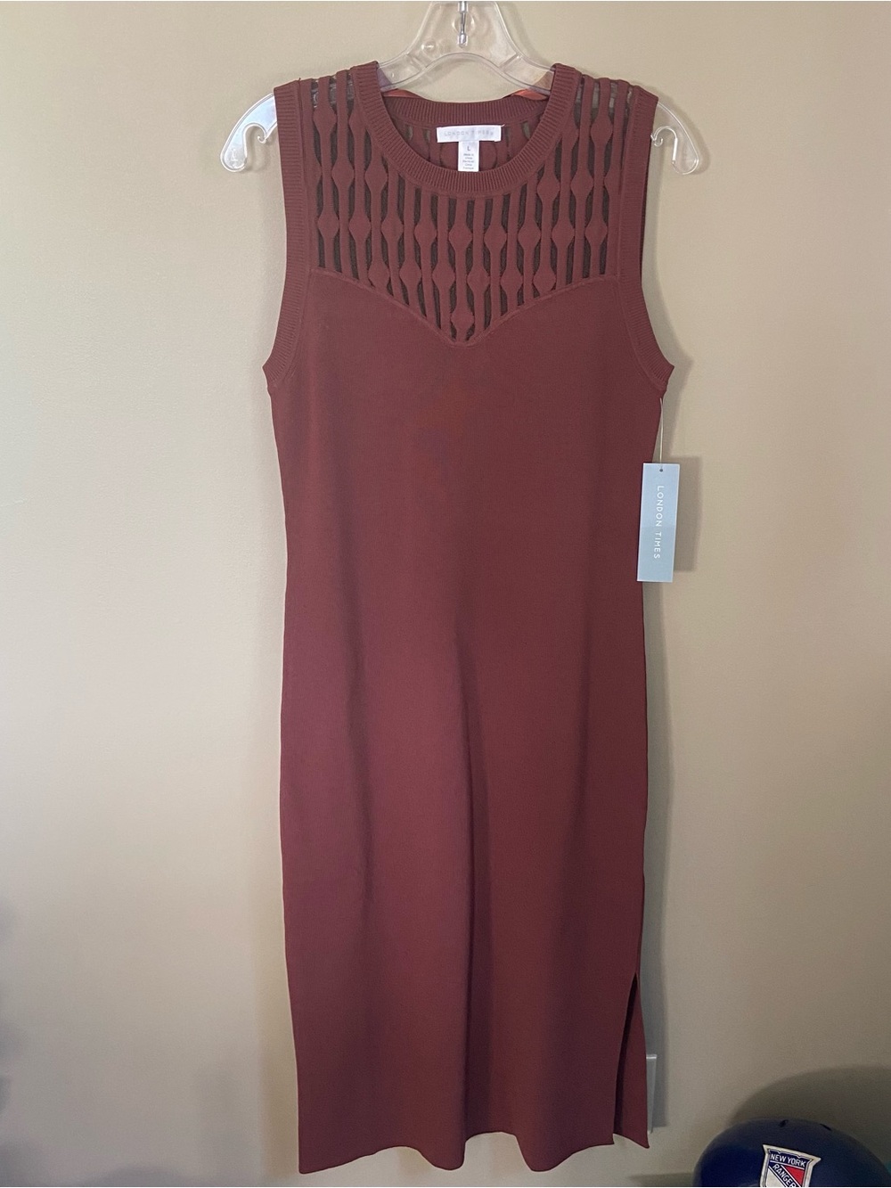 London Times Rust Brown Sleeveless Midi Dress- Fitted with Slit -Large